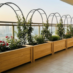 Wooden planter bench