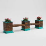 Wooden Bench with Planters