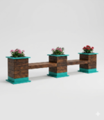 Wooden Bench with Planters